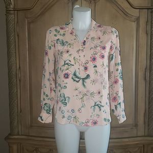 Ann Taylor Petite Floral Button Down Collar Long Sleeve Blouse